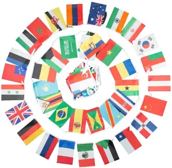 Varal Bandeiras Bandeirolas 32 Países 20 x 30 cm c/ 10 Metros