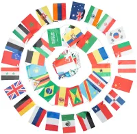 Varal Bandeiras Bandeirolas 32 Países 20 x 30 cm c/ 10 Metros
