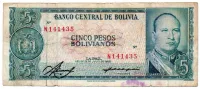 Bolívia - 5 Pesos Bolivianos - Cédula Estrangeira - UTG