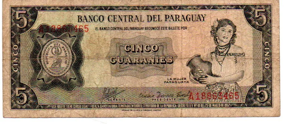 Paraguai - 5 Guaraníes - Cédula Estrangeira - BC