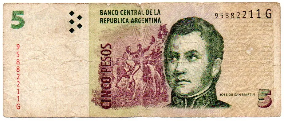 Argentina - 5 Pesos - Cédula Estrangeira - R Imagem