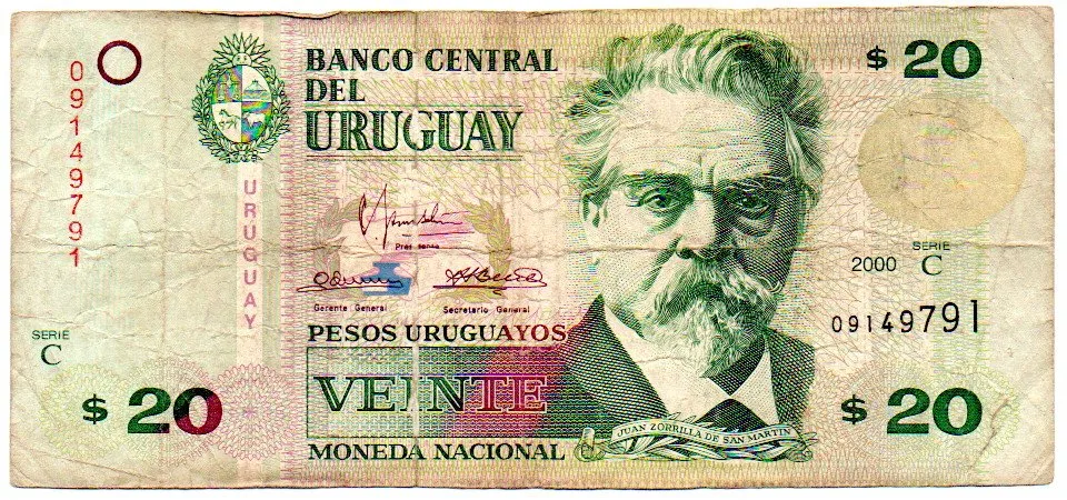 Uruguai - 20 Pesos Uruguayos - Cédula Estrangeira - UTG (rasgada)
