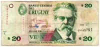 Uruguai - 20 Pesos Uruguayos - Cédula Estrangeira - UTG (rasgada)