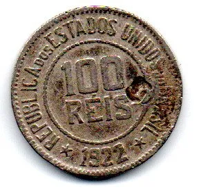 1922 - 100 Réis - Moeda Brasil - UTG - C/ Dano