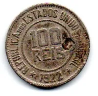 1922 - 100 Réis - Moeda Brasil - UTG - C/ Dano
