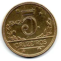 1942 - 5 Cruzeiros - Moeda Brasil - C/ Delaminação - Obs.: Limpeza imprópria