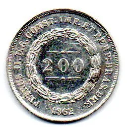 1862 - 200 Réis - Prata .917 - Aprox 2,55g - 20mm - Moeda Brasil Império Imagem