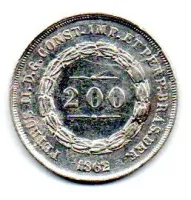 1862 - 200 Réis - Prata .917 - Aprox 2,55g - 20mm - Moeda Brasil Império