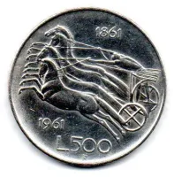 Itália - 1961 - 500 Lire Comemorativa (Centenário da Unificação Italiana) Prata .835 - Aprox 11g - 29mm - Polida
