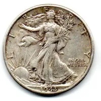 Estados Unidos - 1943D - 50 Cents - Half Dollar - Walking Liberty - Prata .900 - Aprox. 12.5g - 30,6mm