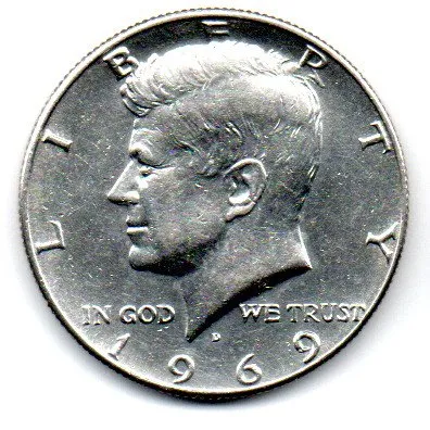 Estados Unidos - 1969D - 50 Cents - Half Dollar - Prata .400 - Aprox. 11,5g - 30,6mm Imagem