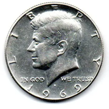 Estados Unidos - 1969D - 50 Cents - Half Dollar - Prata .400 - Aprox. 11,5g - 30,6mm