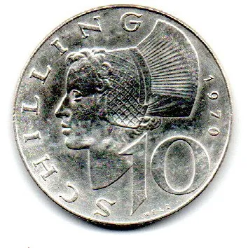 Áustria - 1970 - 10 Schilling - Prata .640 - Aprox 7,5g - 27mm