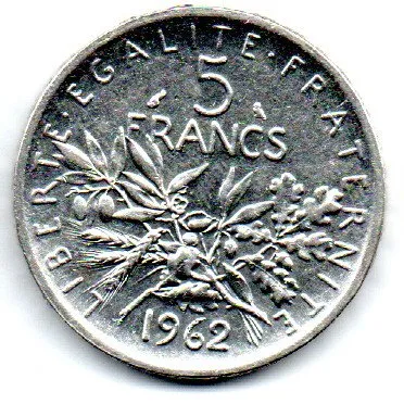 França - 1962 - 5 Francs - Prata .835 - Aprox. 12g - 29mm Imagem