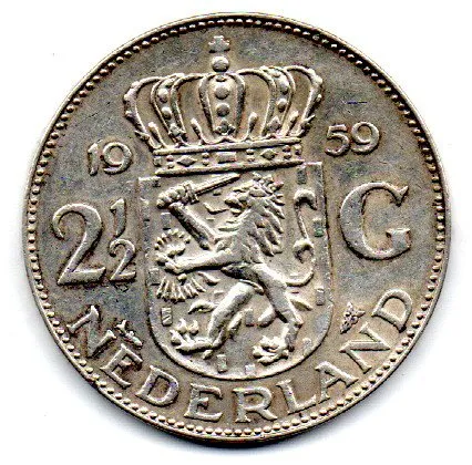 Holanda - 1959 - 2½ Gulden - Prata .720 - Aprox. 15g - 33mm