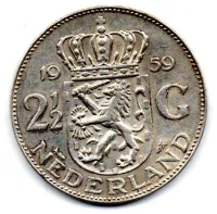 Holanda - 1959 - 2½ Gulden - Prata .720 - Aprox. 15g - 33mm