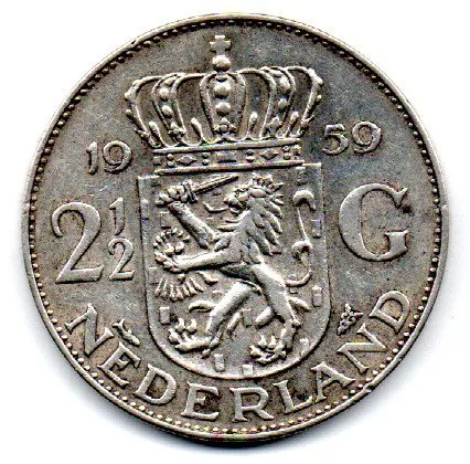 Holanda - 1959 - 2½ Gulden - Prata .720 - Aprox. 15g - 33mm Imagem