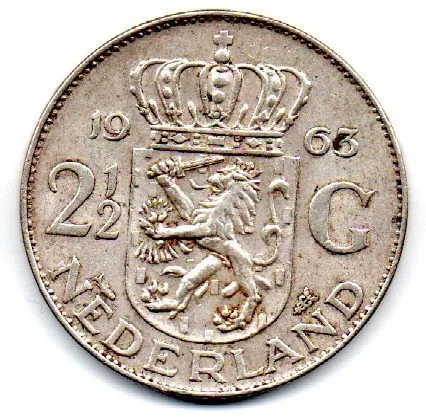 Holanda - 1963 - 2½ Gulden - Prata .720 - Aprox. 15g - 33mm