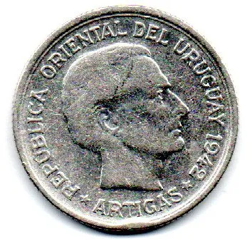 Uruguai - 1942 - 1 Peso - Prata .720 - Aprox. 9g - 27mm