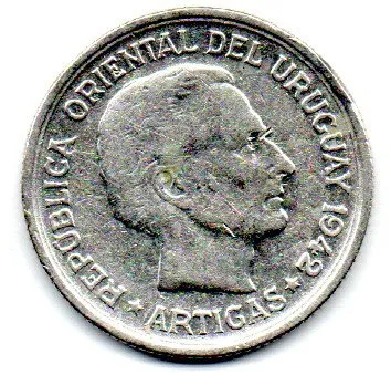 Uruguai - 1942 - 1 Peso - Prata .720 - Aprox. 9g - 27mm