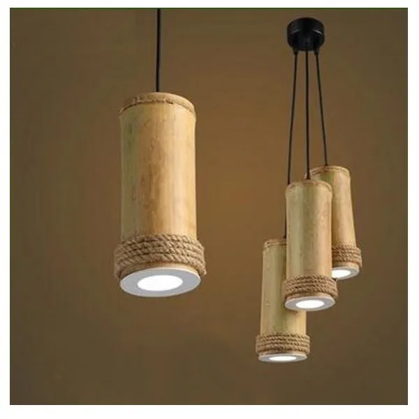  luz de bambu criativa, corda simples, lâmpadas suspensas, luminária