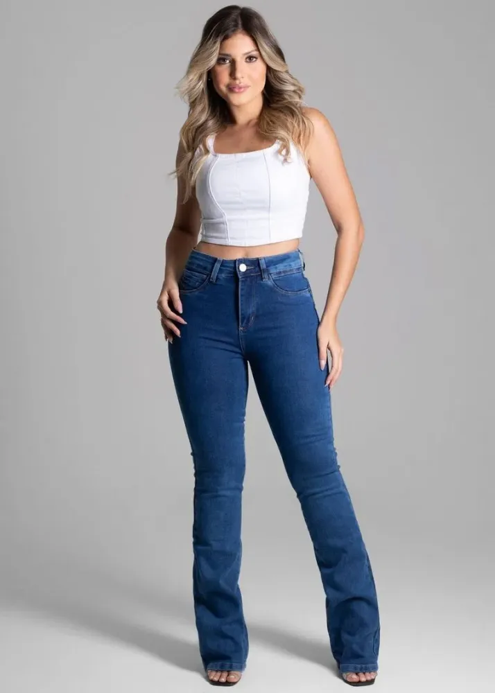 Calça Jeans Boot Cut Sawary Feminina Azul