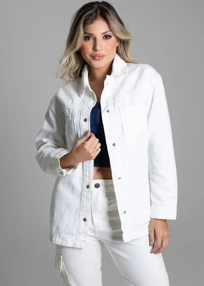 Jaqueta Maxi Sarja Sawary Feminina Branca Off-White Imagem