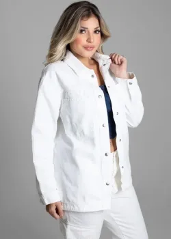 Jaqueta Maxi Sarja Sawary Feminina Branca Off-White - Foto 2
