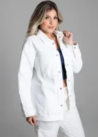 Jaqueta Maxi Sarja Sawary Feminina Branca Off-White - Foto 2