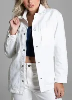 Jaqueta Maxi Sarja Sawary Feminina Branca Off-White - Foto 4