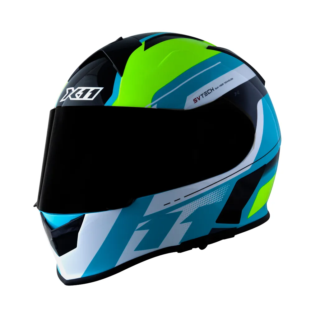 Capacete X 11 Revo Pro Eleven Verde Azul Imagem