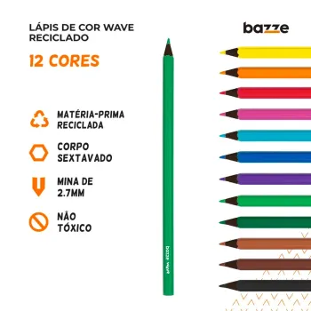 Lápis de Cor Wave Reciclado – 12 Cores | Sustentável | Escolar e Artístico - Foto 2