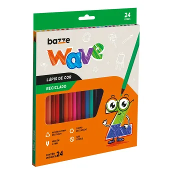Lápis de Cor Wave Reciclado – 24 Cores | Sustentável | Escolar e Artístico