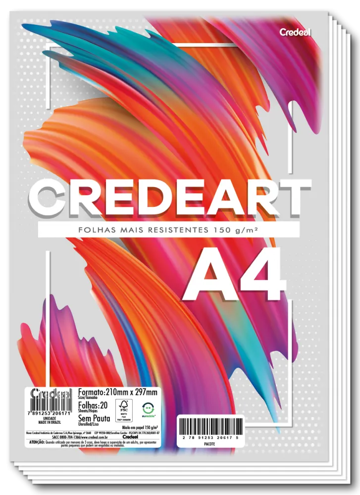 Bloco de Desenho Credeart A4 150g – 20 Folhas | Para Lápis, Grafite e Aquarela