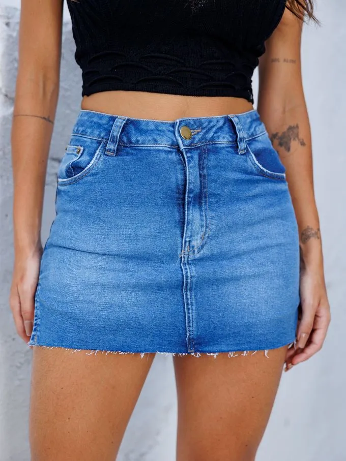 Saia Shorts Jeans Revanche Feminina Azul Imagem