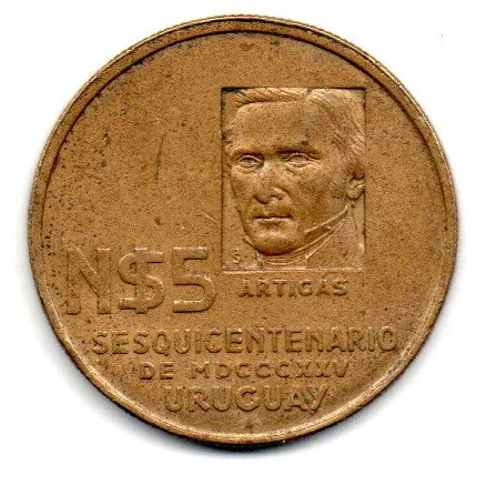 Uruguai - 1975 - 5 Nuevos Pesos Comemorativa (150 Anos de Movimento Revolucionário)