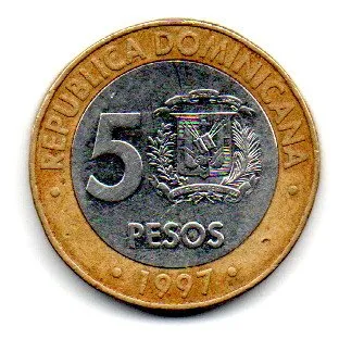 República Dominicana - 1997 - 5 Pesos - Comemorativa 50° Aniversário Banco Central