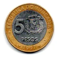 República Dominicana - 1997 - 5 Pesos - Comemorativa 50° Aniversário Banco Central