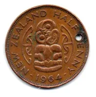 Nova Zelândia - 1964 - 1/2 Penny - C/ Furo
