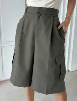 Dazy Designer Cintura Alta Lado Do Bolso Da Aba Shorts - Foto 2