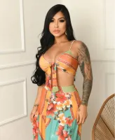 Conjunto Saia rodada longa e Cropped Laço - Estampa Exclusiva - Foto 3