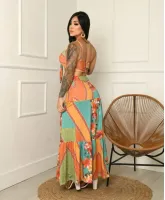 Conjunto Saia rodada longa e Cropped Laço - Estampa Exclusiva - Foto 4