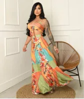 Conjunto Saia rodada longa e Cropped Laço - Estampa Exclusiva - Foto 5