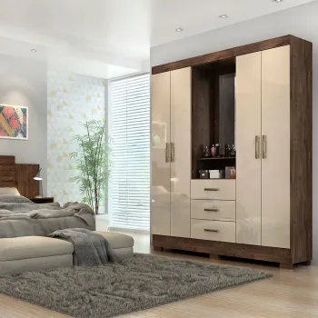 Guarda Roupa Emily 04 Portas 03 Gavetas ACP Café/Off White