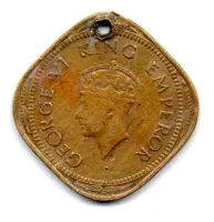 Índia - Colônias Européias - 1944 - 2 Annas - C/ Furo - Foto 2