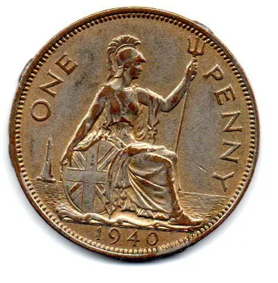 Reino Unido - 1940 - 1 Penny - C/ Solda e banho