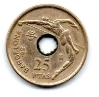Espanha - 1992 - 25 Pesetas - Comemorativa - Olimpíadas 1992 - Salto com Vara - Foto 2