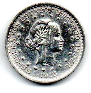 1913 - 500 Réis - Prata .900 - Aprox. 5g - 22mm - Moeda Brasil - Polida