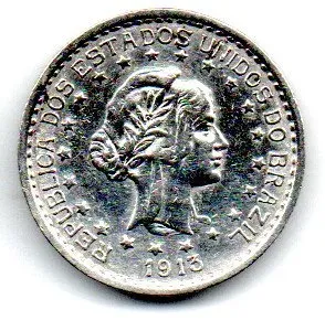 1913 - 500 Réis - Prata .900 - Aprox. 5g - 22mm - Moeda Brasil - Polida