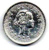 1913 - 500 Réis - Prata .900 - Aprox. 5g - 22mm - Moeda Brasil - Polida